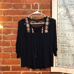 Navy Blouse with Embroidery
